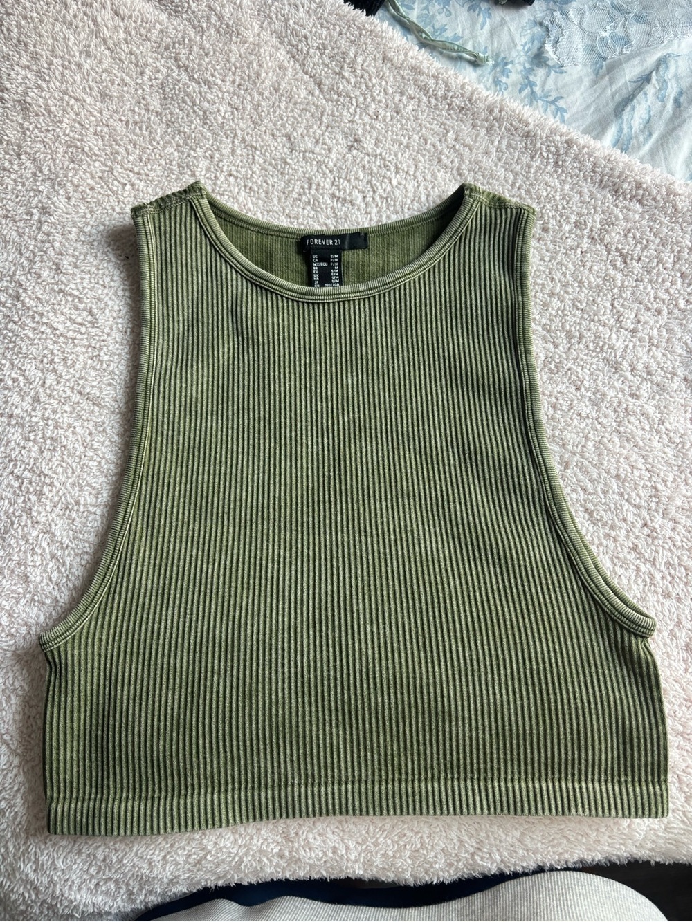 Forever 21 Olive Ribbed Cropped Tank